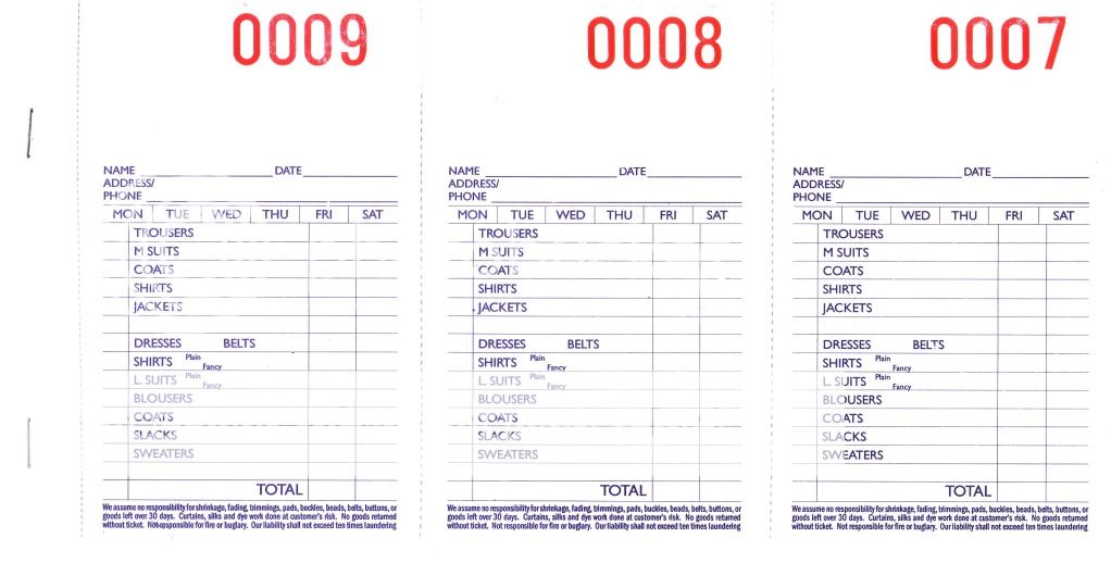 Dry Cleaner Invoices Tickets 3 Part Carbonless Forms